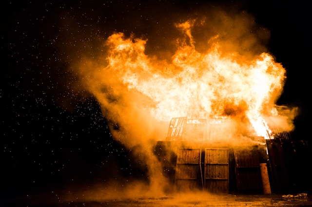 a burning house